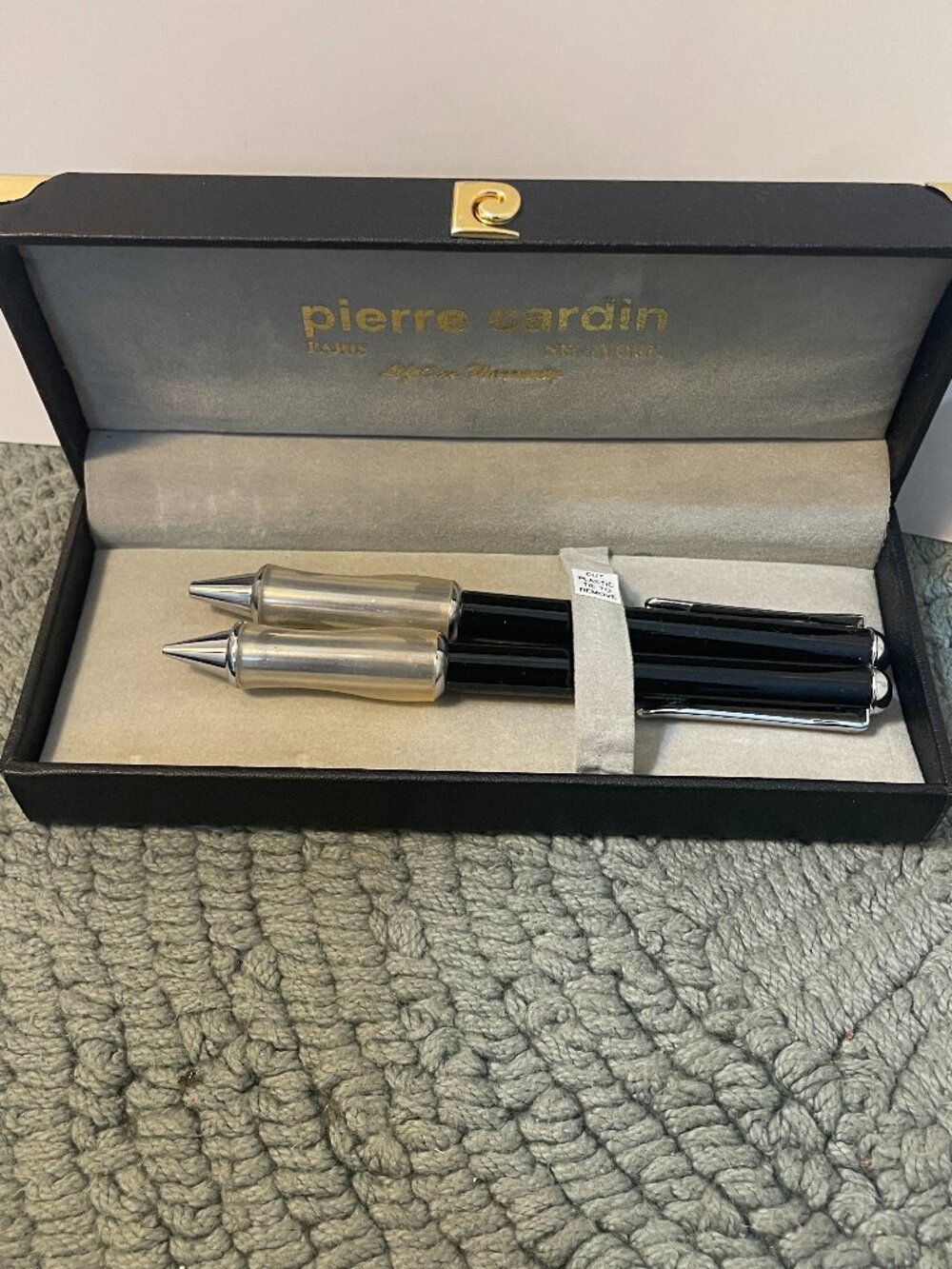 Vintage Pierre Cardin Pen and Pencil Set Black and Silver Tone with rubber grip